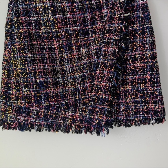Eva Franco Plaid Tweed Frayed Edges Sequin Embellishment A-Line Skirt Size 8 - Picture 11 of 13